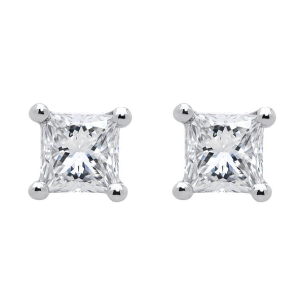 18ct White Gold Princess Cut 0.20ct Diamond Solitaire Stud Earrings. FEU-141. 