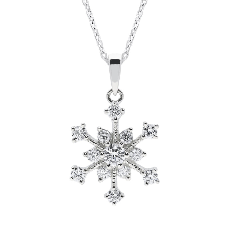 18ct White Gold 0.34ct Diamond Snowflake Necklace