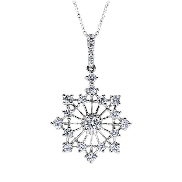 18ct White Gold Snowflake 0.64ct Pave Set Diamond Pendant Necklace. P2827. 