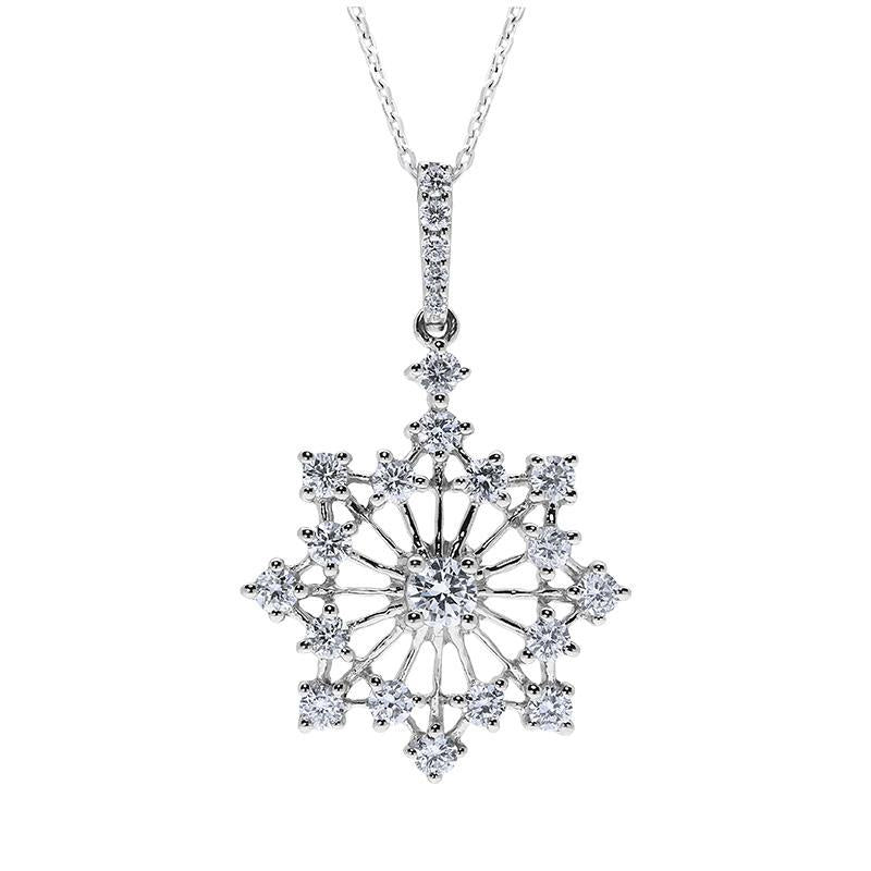 18ct White Gold Snowflake 0.64ct Pave Set Diamond Pendant Necklace. P2827. 