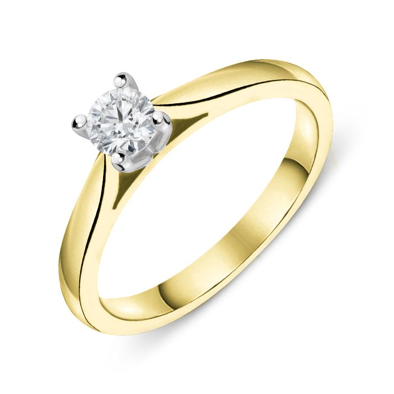 18ct Yellow Gold 0.30ct Diamond Brilliant Cut Solitaire Ring, FEU-736.