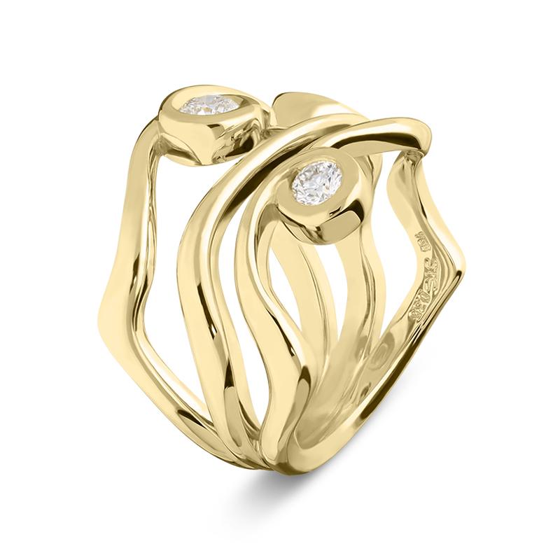 18ct Yellow Gold 0.35ct Diamond Bubble Ring, STC-061.
