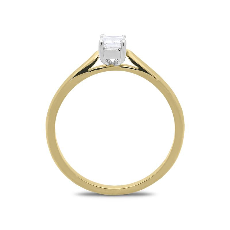 18ct Yellow Gold 0.39ct Diamond Emerald Cut Solitaire Ring, FEU-755.