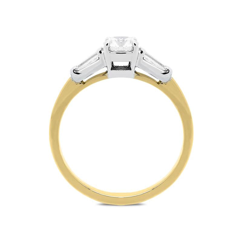 18ct Yellow Gold 0.50ct Diamond Baguette Cut Trilogy Ring, FEU-1480.
