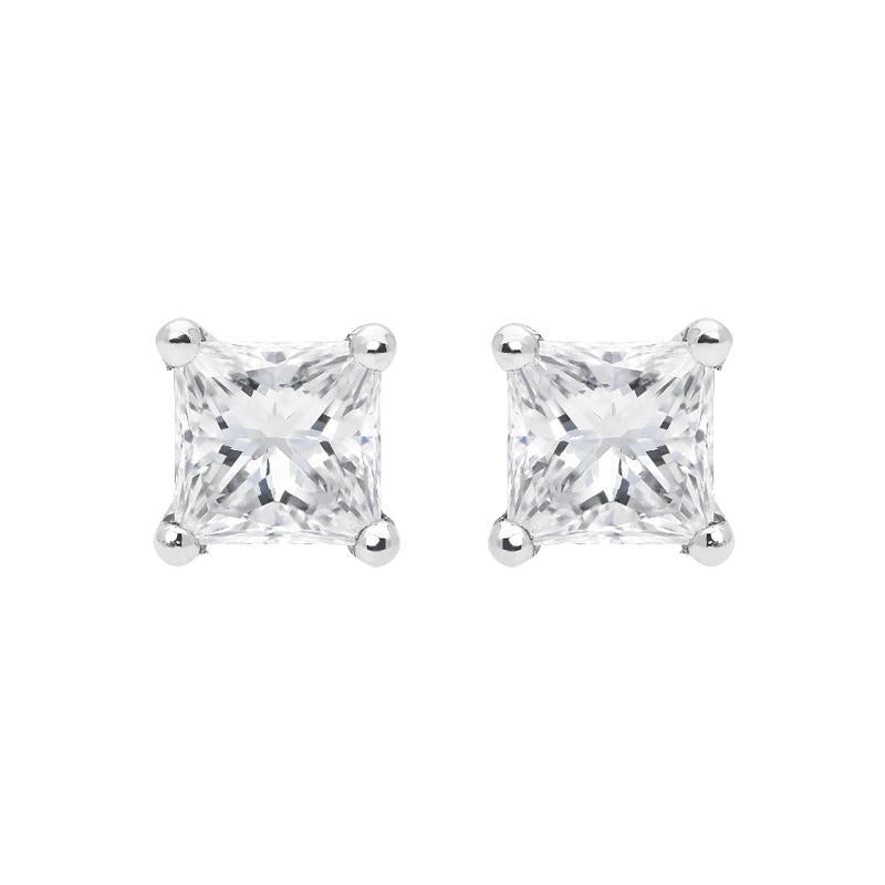 18ct Yellow Gold 0.52ct Diamond Princess Cut Solitaire Stud Earrings, FEU-251.