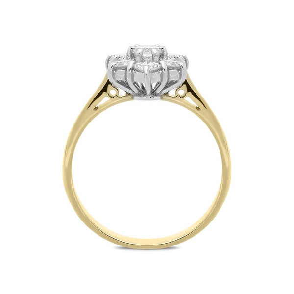 18ct Yellow Gold 0.63ct Diamond Star Cluster Ring, FEU-1497.