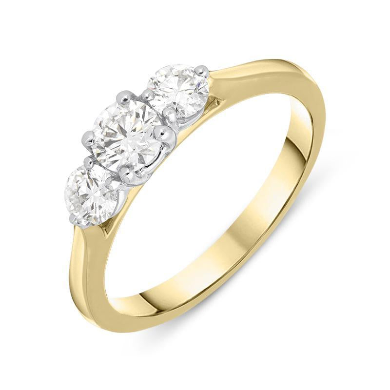 18ct Yellow Gold 0.76ct Diamond Brilliant Cut Trilogy Ring, FEU-1770.