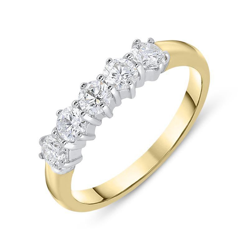 18ct Yellow Gold 0.77ct Diamond Five Stone Half Eternity Ring, FEU-1498.