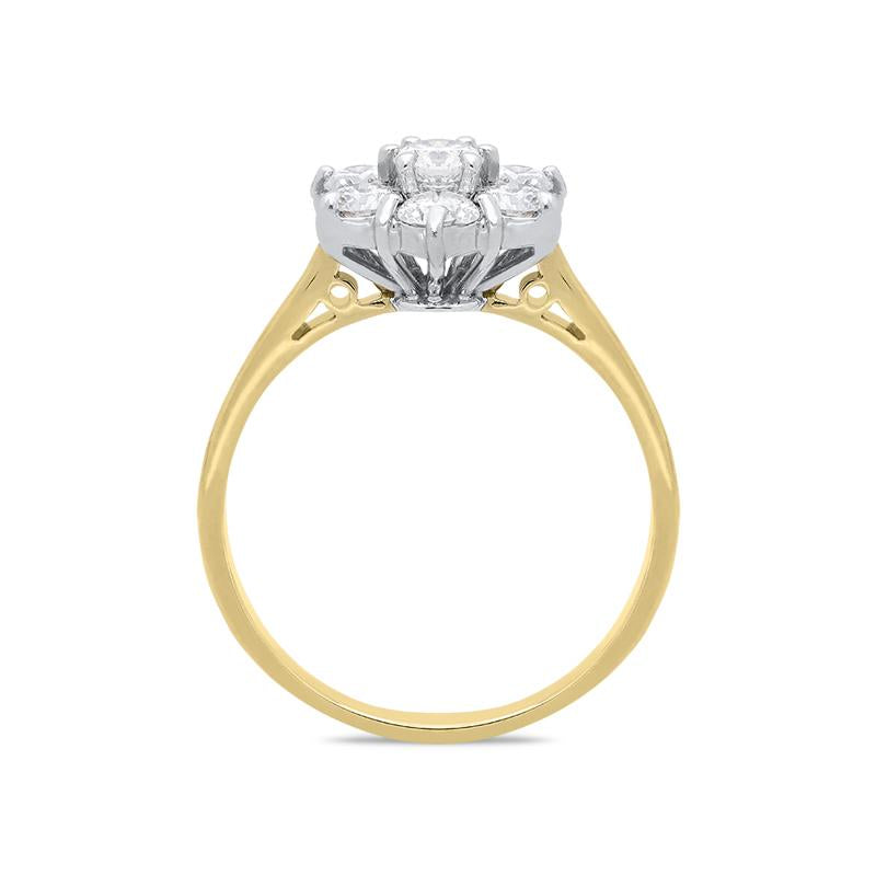 18ct Yellow Gold 0.77ct Diamond Flower Cluster Ring. FEU-570.
