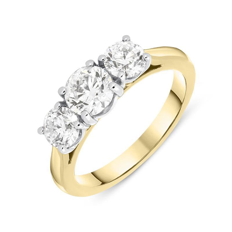 18ct Yellow Gold 1.53ct Diamond Brilliant Cut Trilogy Ring, FEU-1769.