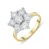 18ct Yellow Gold 2.07ct Diamond Flower Cluster Ring, FEU-1274.