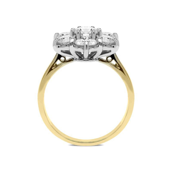 18ct Yellow Gold 2.07ct Diamond Flower Cluster Ring, FEU-1274.