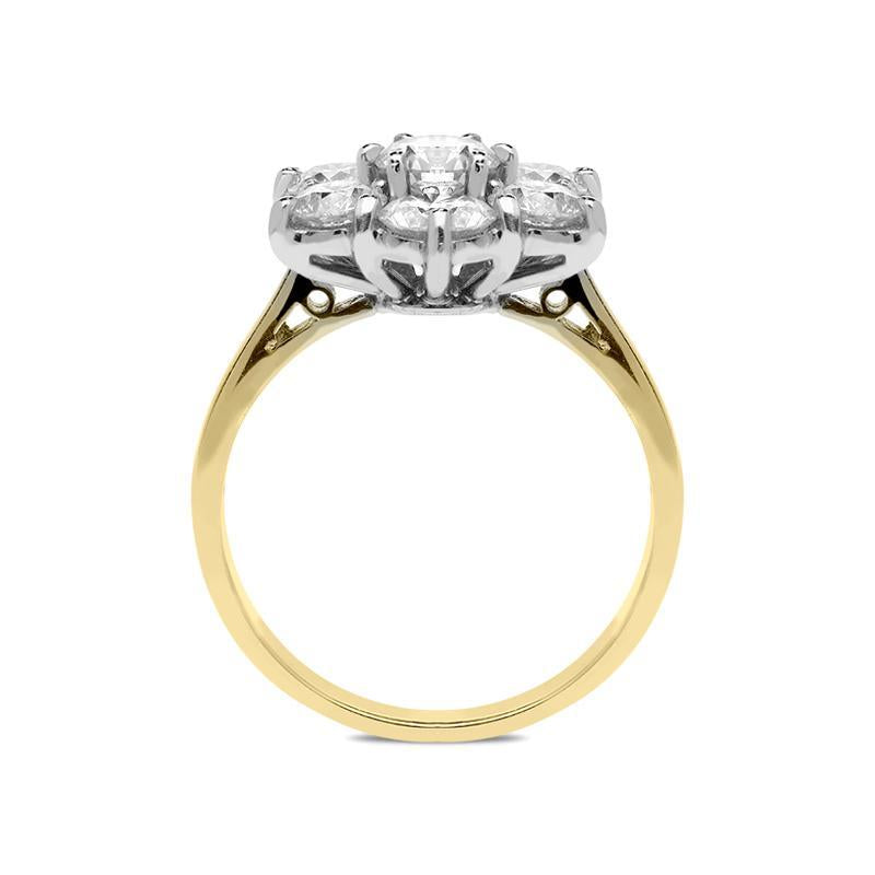 18ct Yellow Gold 2.07ct Diamond Flower Cluster Ring, FEU-1274.