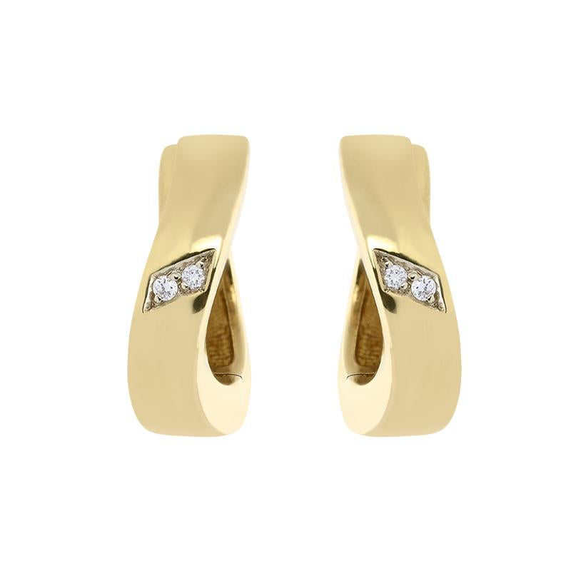 18ct Yellow Gold Diamond Curved Hoop Earrings, BRN-304.