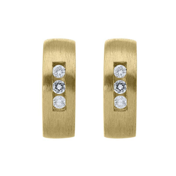 18ct Yellow Gold Diamond Satin Hoop Earrings, BRN-172.