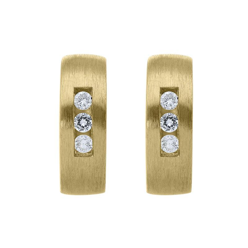 18ct Yellow Gold Diamond Satin Hoop Earrings, BRN-172.
