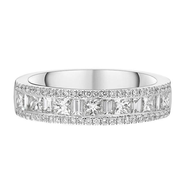 00186198 Platinum1.08ct Diamond Three Row Half Eternity Ring, FEU-2293