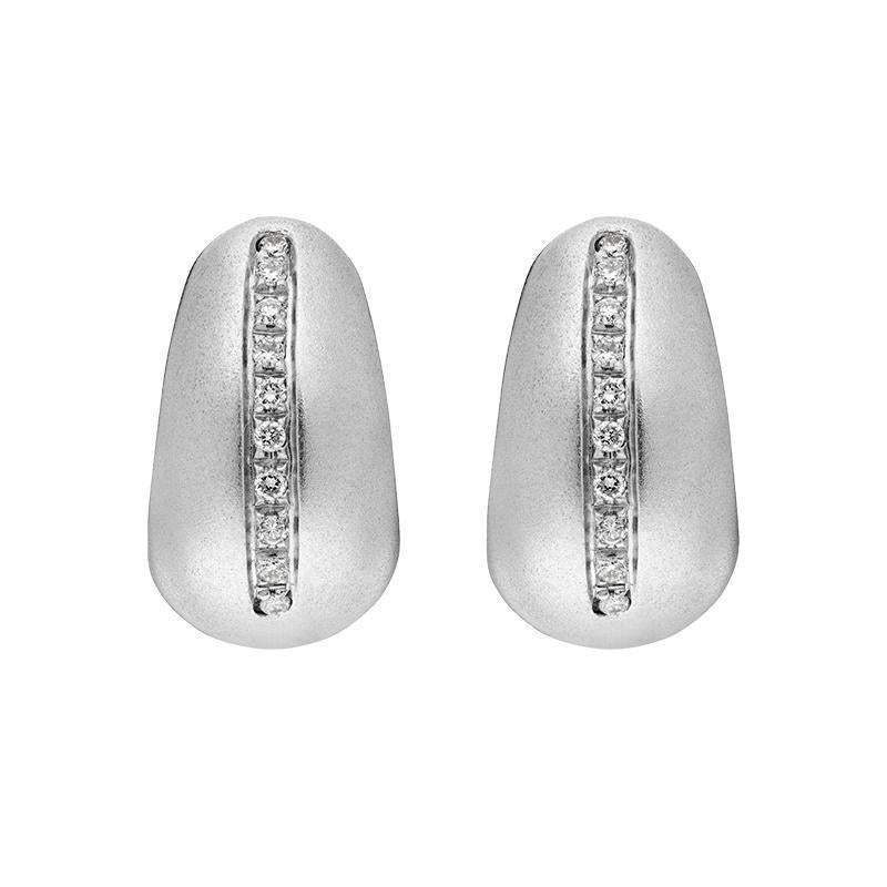 18ct White Gold Diamond Brilliant Cut Satin Hoop Earrings, RS10