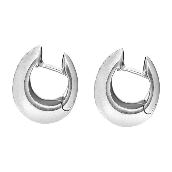 18ct White Gold Diamond Brilliant Cut Satin Hoop Earrings, RS10