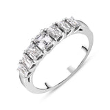 Platinum Diamond Emerald Cut Claw Set Half Eternity Ring, FEU-2369