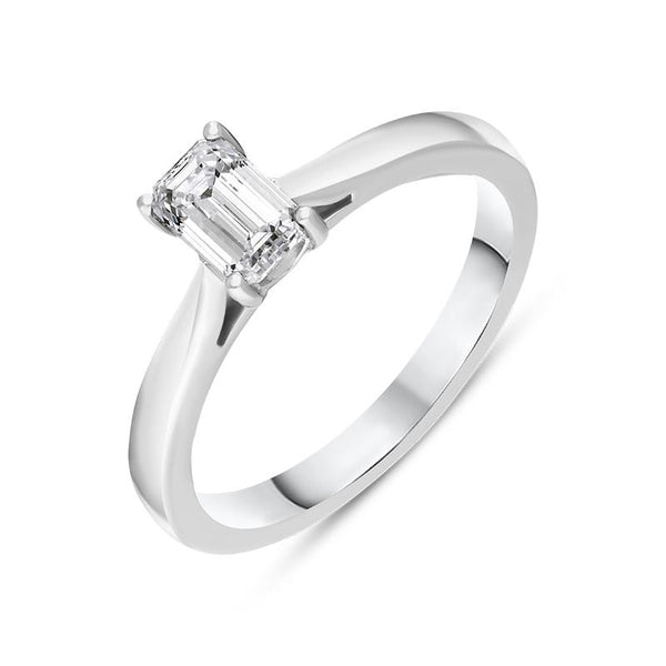 Platinum Diamond Emerald Cut Solitaire Ring, FEU-2467
