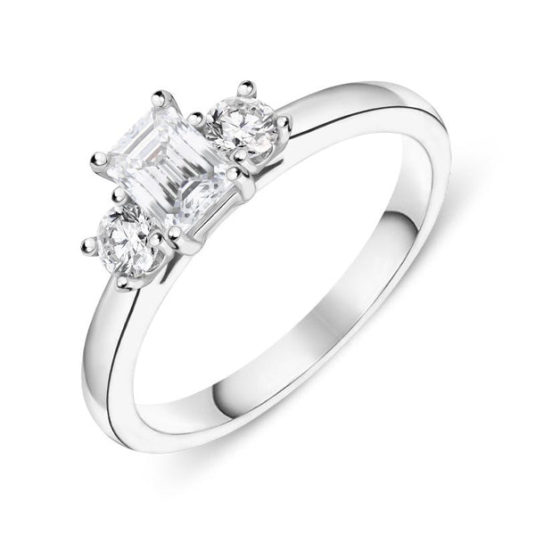 Platinum Diamond Emerald Cut Three Stone Ring, FEU-2389.