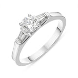 Platinum Diamond Round Brilliant Tapered Baguette Three Stone Ring, FEU-2474