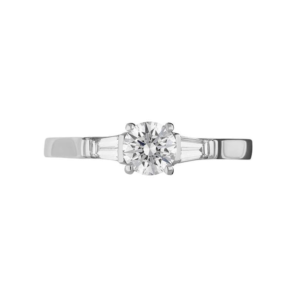 Platinum Diamond Round Brilliant Tapered Baguette Three Stone Ring, FEU-2474_2