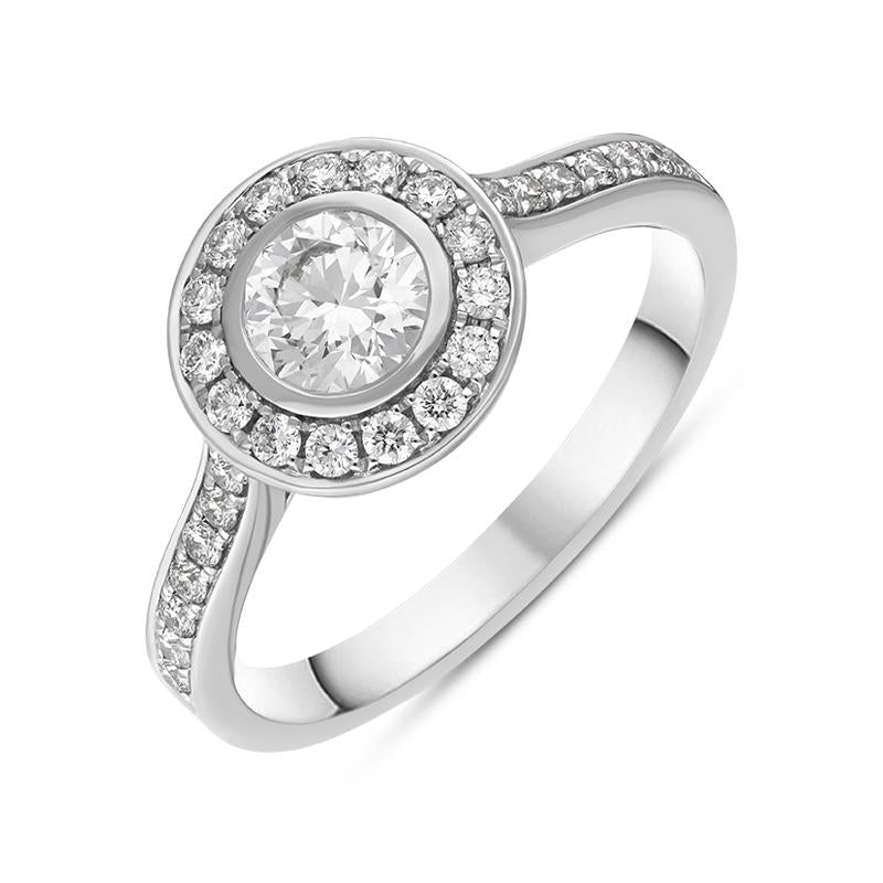 Platinum Diamond Shoulder Set Round Halo Ring, FEU-2496