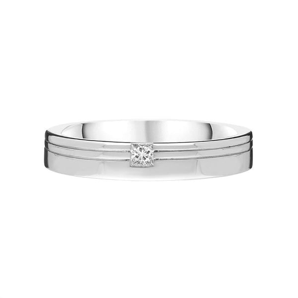 Platinum Princess Cut Diamond Engraved Wedding Ring DW079