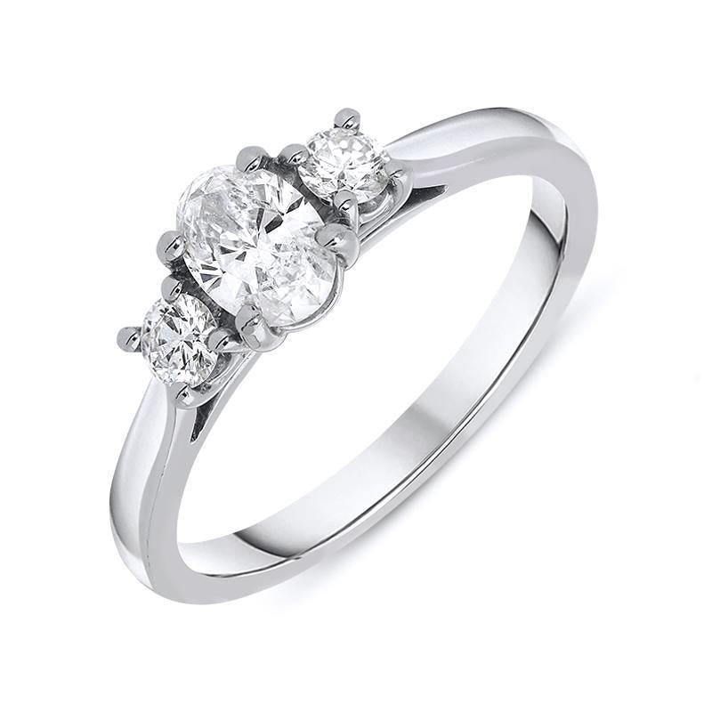 Platinum 0.58ct Diamond Oval Cut Trilogy Ring, FEU-597.