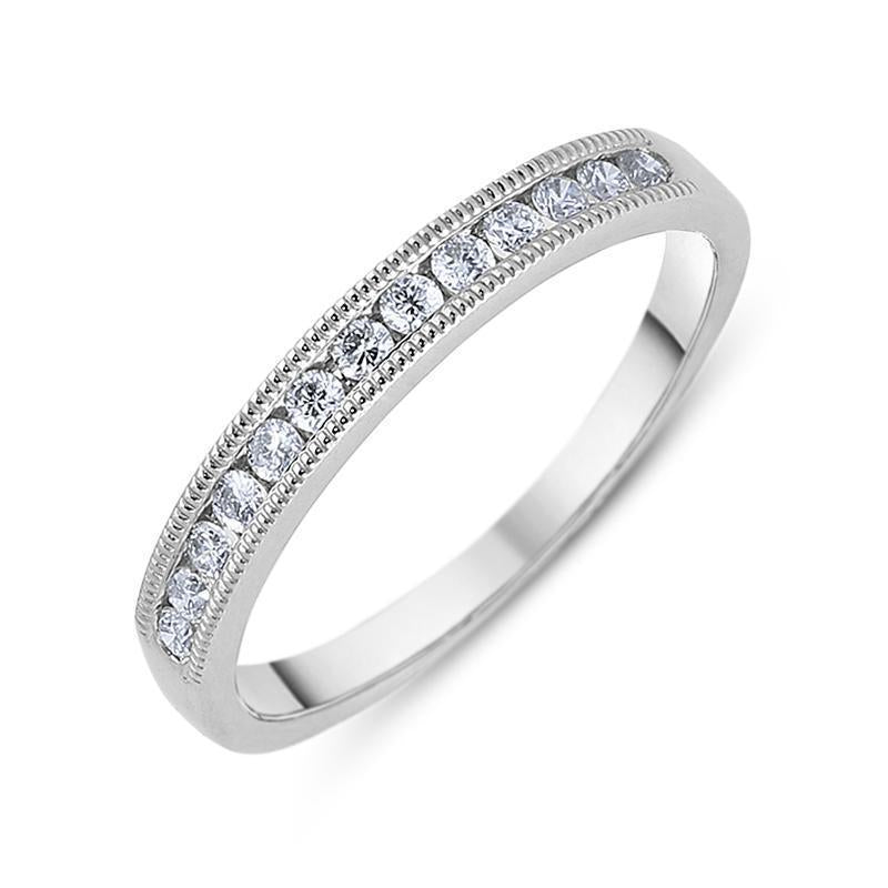 Platinum 0.20ct Diamond Milgrain Edged Half Eternity Ring, BNN-251.