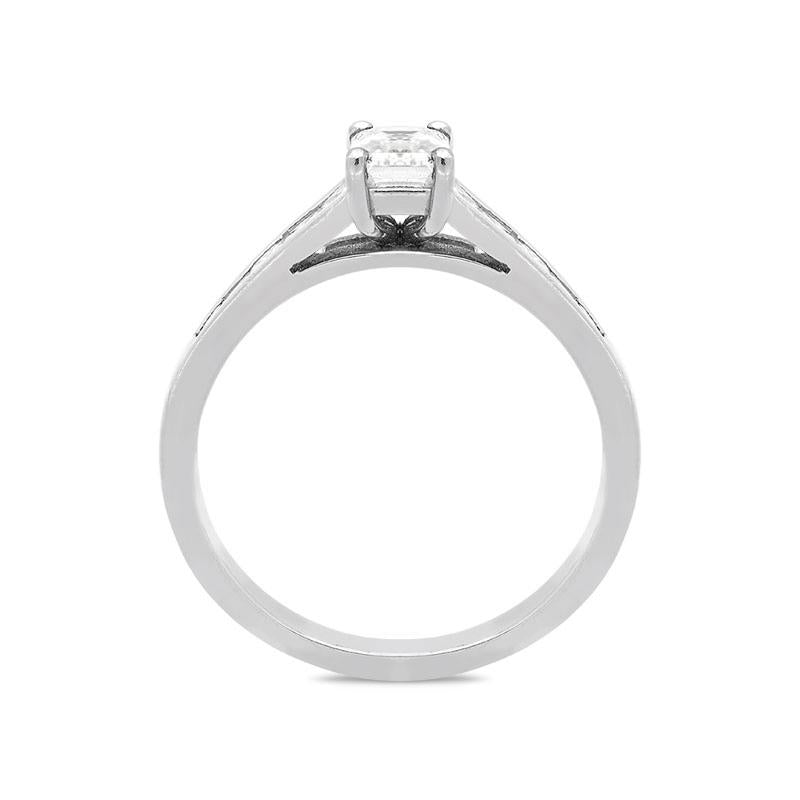 Platinum 0.50ct Diamond Emerald Cut Graduating Ring, FEU-630. 