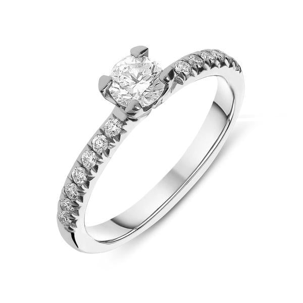 Platinum 0.50ct Diamond Round Brilliant Shoulder Solitaire Ring. FEU-1586.