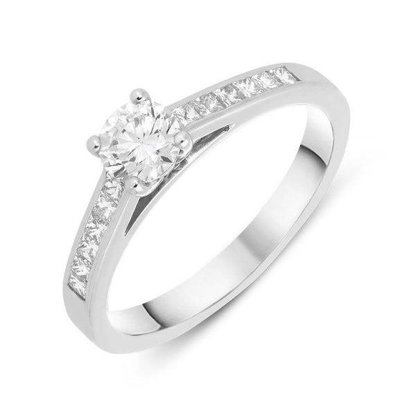 Platinum 0.66ct Diamond Channel Set Shoulder Solitaire Ring. FEU-1474. 