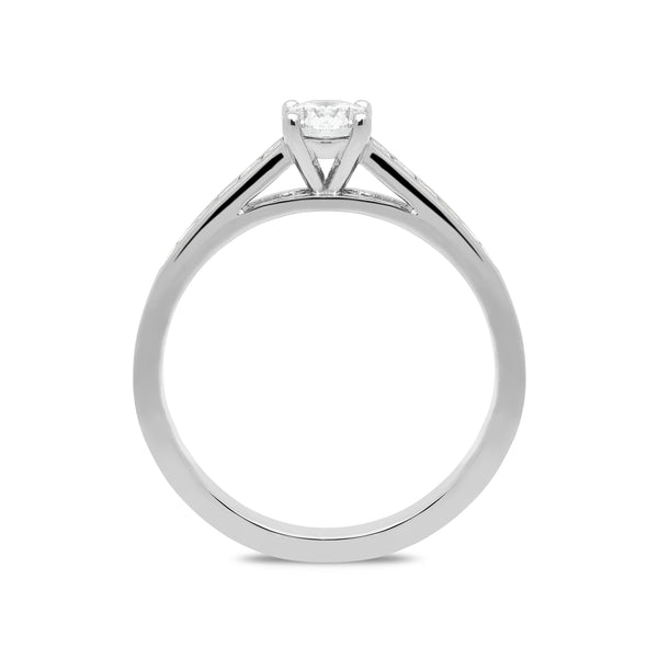 Platinum 0.66ct Diamond Channel Set Shoulder Solitaire Ring. FEU-1474. 