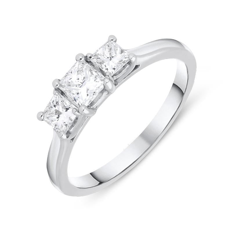Platinum 0.77ct Diamond Princess Cut Trilogy Ring, FEU-1764.