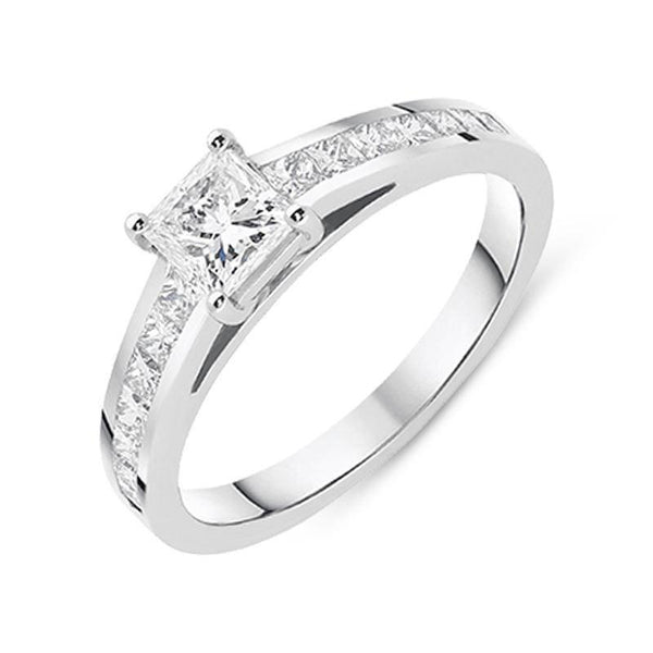 Platinum 1.02ct Diamond Princess Cut Shoulder Solitaire Ring, FEU-1482. 