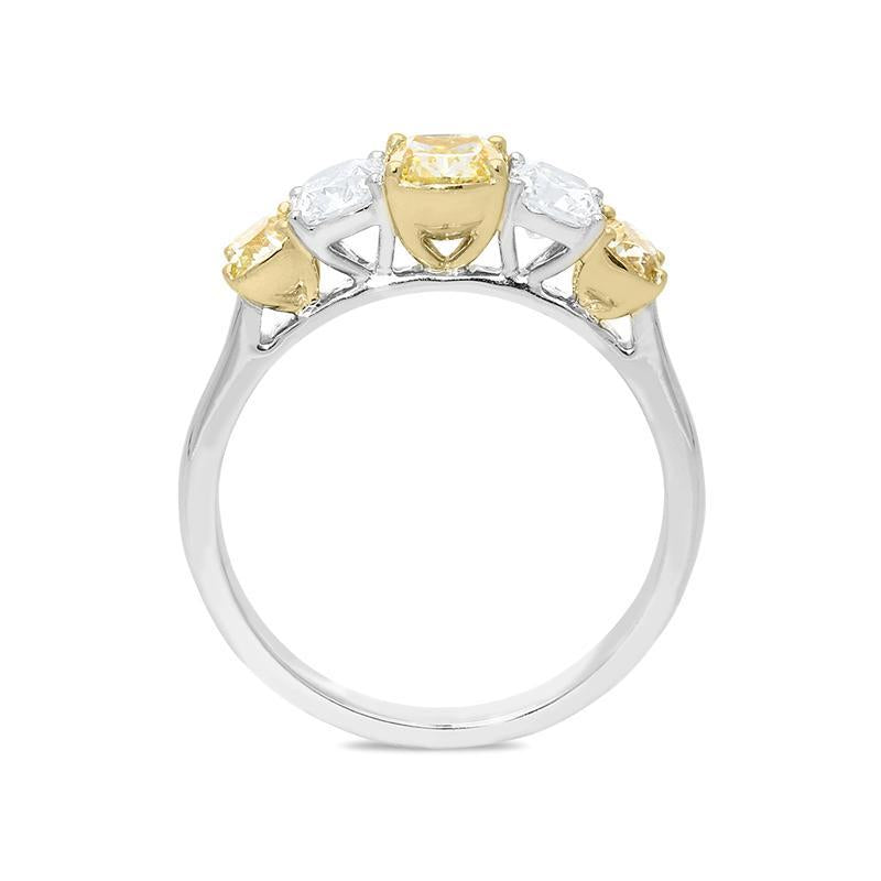Platinum 1.07ct Yellow Diamond Cushion Cut Half Eternity Ring, PJW-365. 