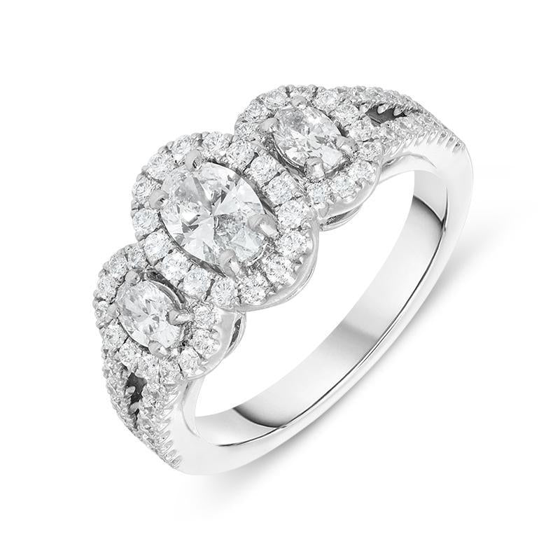 Platinum 1.19ct Diamond Oval Trilogy Cluster Ring, PJW-363.