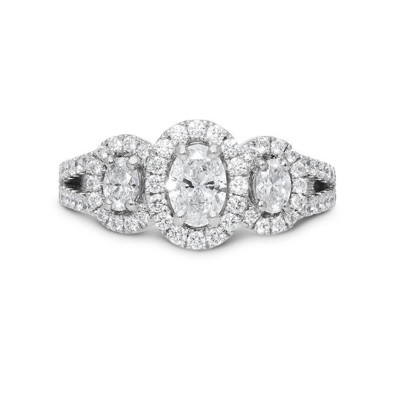 Platinum 1.19ct Diamond Oval Trilogy Cluster Ring, PJW-363.