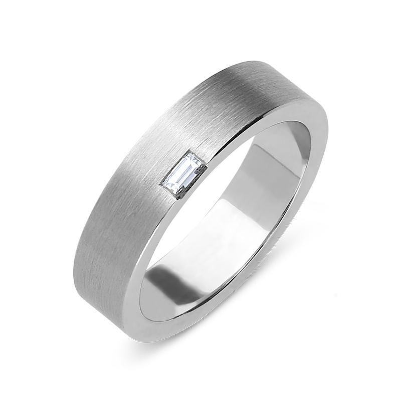 Platinum Diamond Baguette Cut Satin Wedding Ring, 241095.