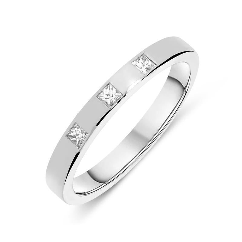 Platinum Diamond Three Stone Princess Cut Half Eternity Ring, DW098.